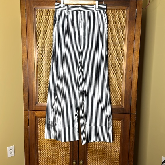 Marella Wide Cuffed Cotton Striped Pants Sz8 - Picture 2 of 8